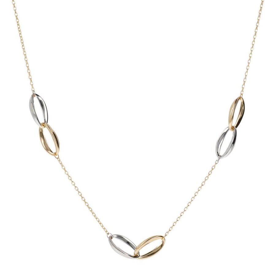 Collane Milor | Collana Catena Rolo Con Station Ellissi Bicolore Intrecciate Oro 9Kt