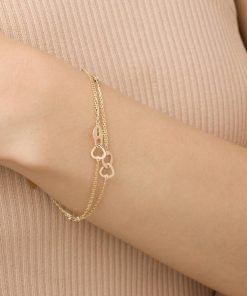 Bracciali Milor | Bracciale Catena Forzatina Doppio Cuore A Incastro Oro 9Kt