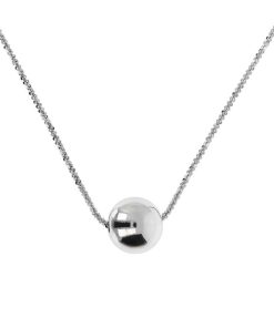 Collane Milor | Collana Lunga Catena Margherita Con Pendente A Sfera In Argento 925 Placcato Platino