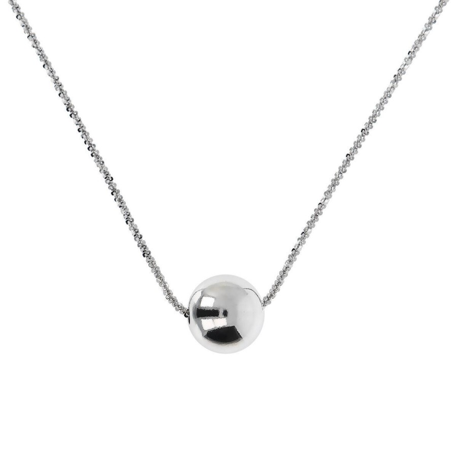 Collane Milor | Collana Lunga Catena Margherita Con Pendente A Sfera In Argento 925 Placcato Platino