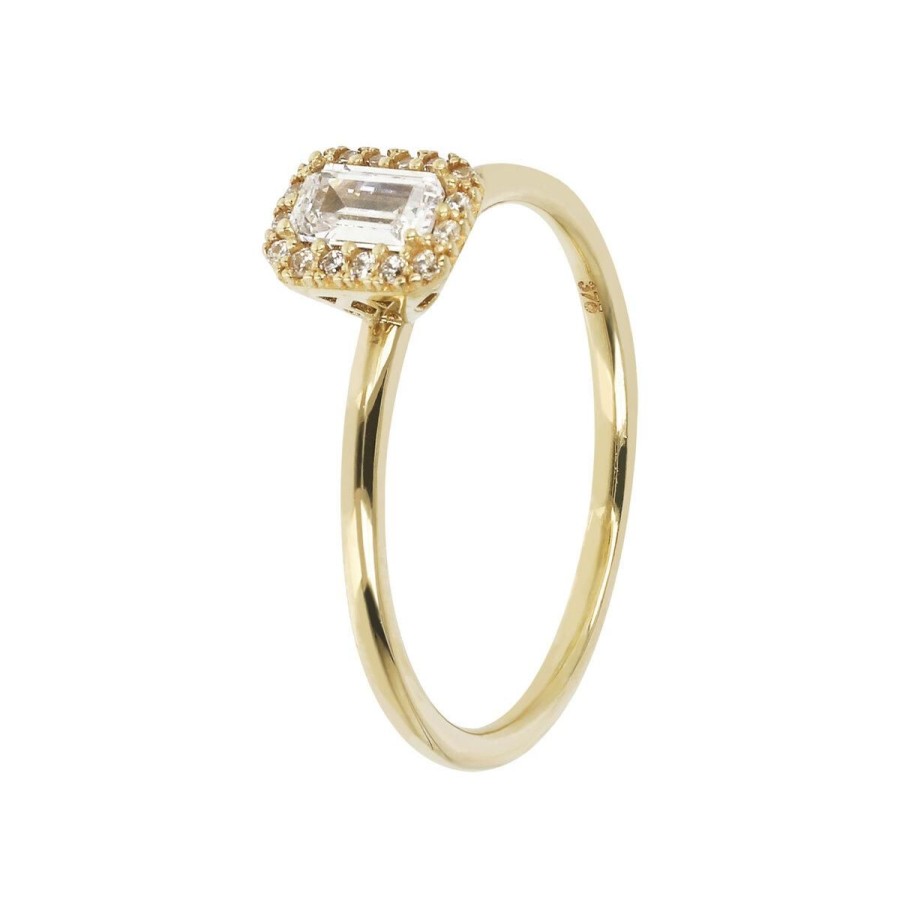 Anelli Milor | Anello Solitario Con Cubic Zirconia Taglio Baguette Oro 9Kt