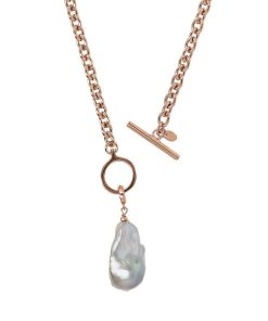 Collane Milor | Collana Girocollo Catena Rolo E Pendente Con Perla Scaramazza D'Acqua Dolce Grigia In Argento 925 Placcato Oro Rosa 18Kt