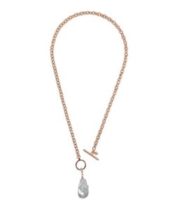 Collane Milor | Collana Girocollo Catena Rolo E Pendente Con Perla Scaramazza D'Acqua Dolce Grigia In Argento 925 Placcato Oro Rosa 18Kt