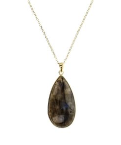 Collane Milor | Collana Maglia Brillantina In Argento 925 Placcato Oro Giallo 18Kt Con Pendente A Goccia In Labradorite Estraibile