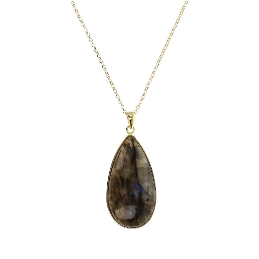 Collane Milor | Collana Maglia Brillantina In Argento 925 Placcato Oro Giallo 18Kt Con Pendente A Goccia In Labradorite Estraibile