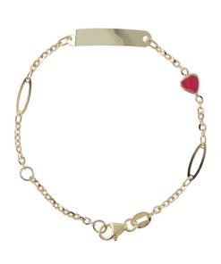 Bracciali Milor | Bracciale Baby Catena Rolo, Placchetta E Cuore Smaltato Oro 9Kt