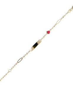 Bracciali Milor | Bracciale Baby Catena Rolo, Placchetta E Cuore Smaltato Oro 9Kt