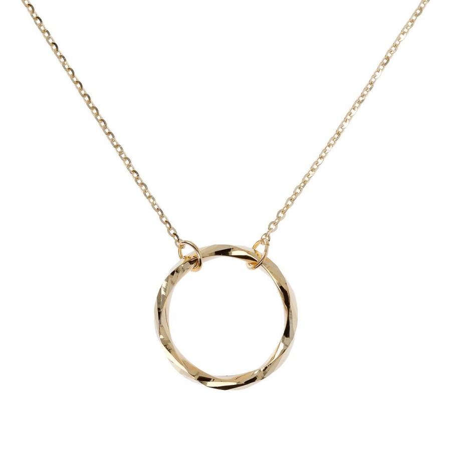 Collane Milor | Collana Con Catena Forzatina E Pendente A Cerchio Diamantato Oro 9Kt