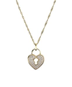 Collane Milor | Collana Girocollo Maglia Singapore In Argento 925 Placcato Oro Giallo 18Kt Con Pendente Cuore Pave In Cubic Zirconia