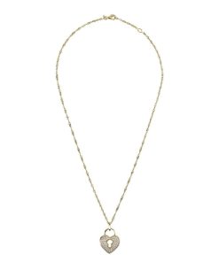 Collane Milor | Collana Girocollo Maglia Singapore In Argento 925 Placcato Oro Giallo 18Kt Con Pendente Cuore Pave In Cubic Zirconia