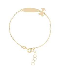 Bracciali Milor | Bracciale Baby Catena Forzatina Con Placca E Pendente Bambina Oro 9Kt