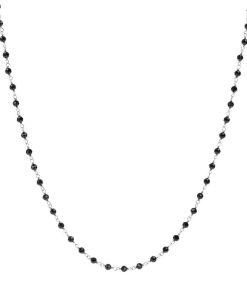 Collane Milor | Collana Rosario Lunga Con Spinello Nero In Argento 925 Placcato Platino