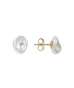 Orecchini Milor | Orecchini A Bottone Con Perle Keshi D'Acqua Dolce Bianche O 10 Mm In Argento 925 Placcato Oro Giallo 18Kt