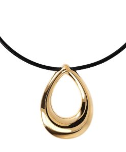 Collane Milor | Collana Cordino In Pelle E Pendente Goccia Bombata Placcato Oro Giallo 18Kt