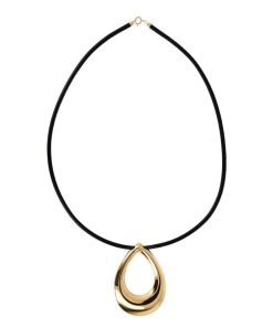 Collane Milor | Collana Cordino In Pelle E Pendente Goccia Bombata Placcato Oro Giallo 18Kt