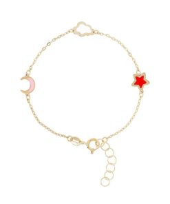 Bracciali Milor | Bracciale Baby Con Catena Forzatina Ed Elementi Cielo Oro 9Kt