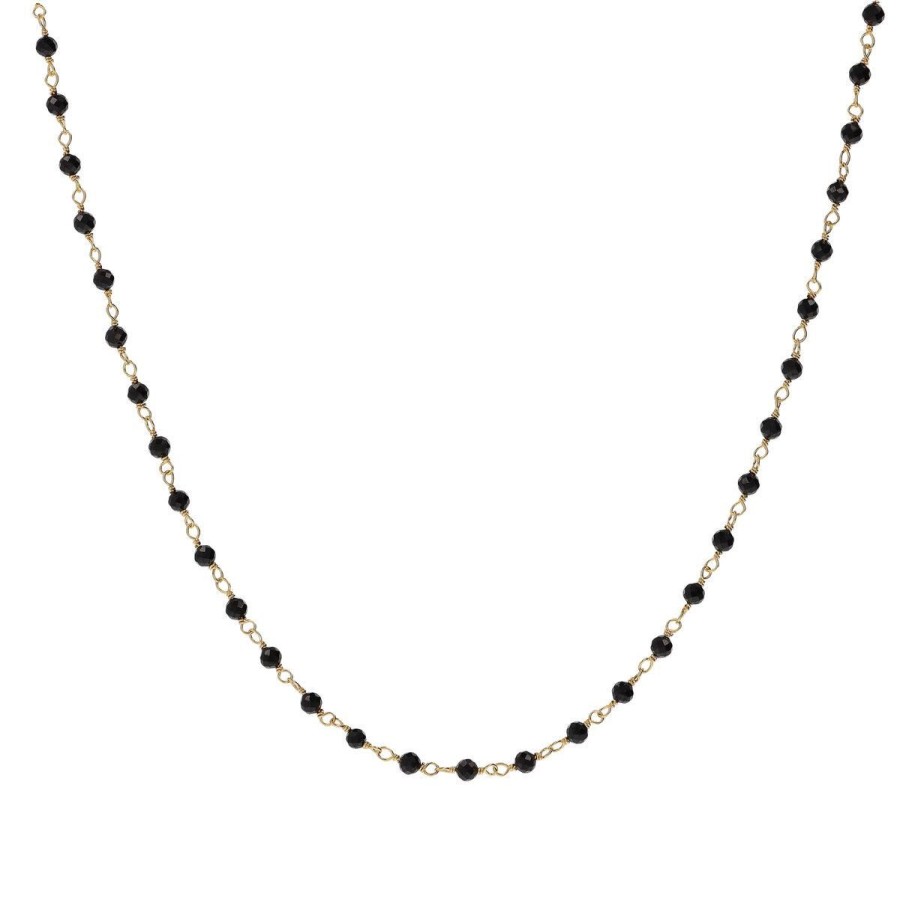 Collane Milor | Collana Rosario Girocollo Con Spinello Nero In Argento 925 Placcato Oro Giallo 18Kt