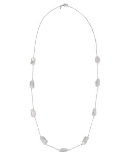 Collane Milor | Collana Lunga Catena Rolo Con Perle Barocche D'Acqua Dolce