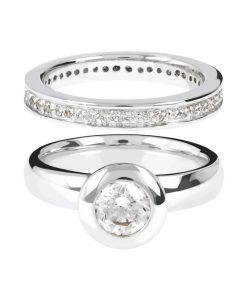 Anelli Milor | Set Anelli Solitario E Fedina Veretta Con Cubic Zirconia In Argento 925 Placcato Rodio