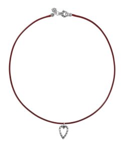 Collane Milor | Collana Con Cordino Cerato E Pendente Simbolo In Argento 925 Placcato Rodio Texture Sirena Rosso