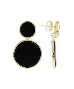 Orecchini Milor | Orecchini Pendenti In Argento 925 Placcato Oro Giallo 18Kt Con Doppio Disco In Onice Nero