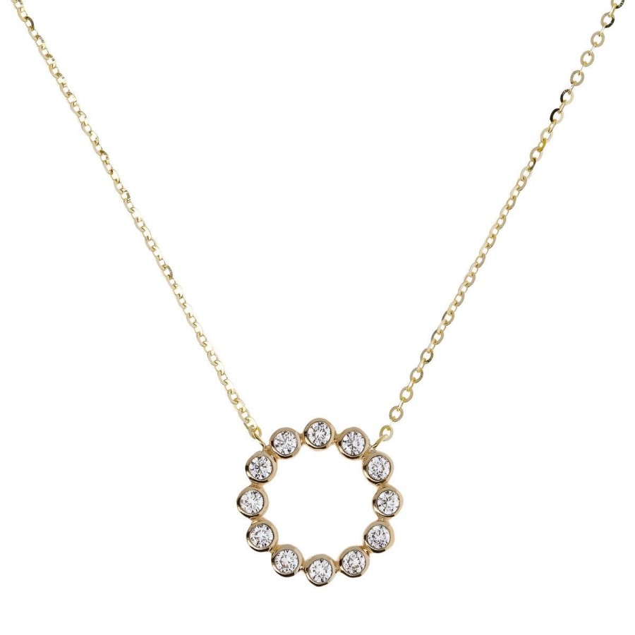 Collane Milor | Collana Con Catena Rolo E Pendente A Cerchio In Cubic Zirconia Oro 9Kt