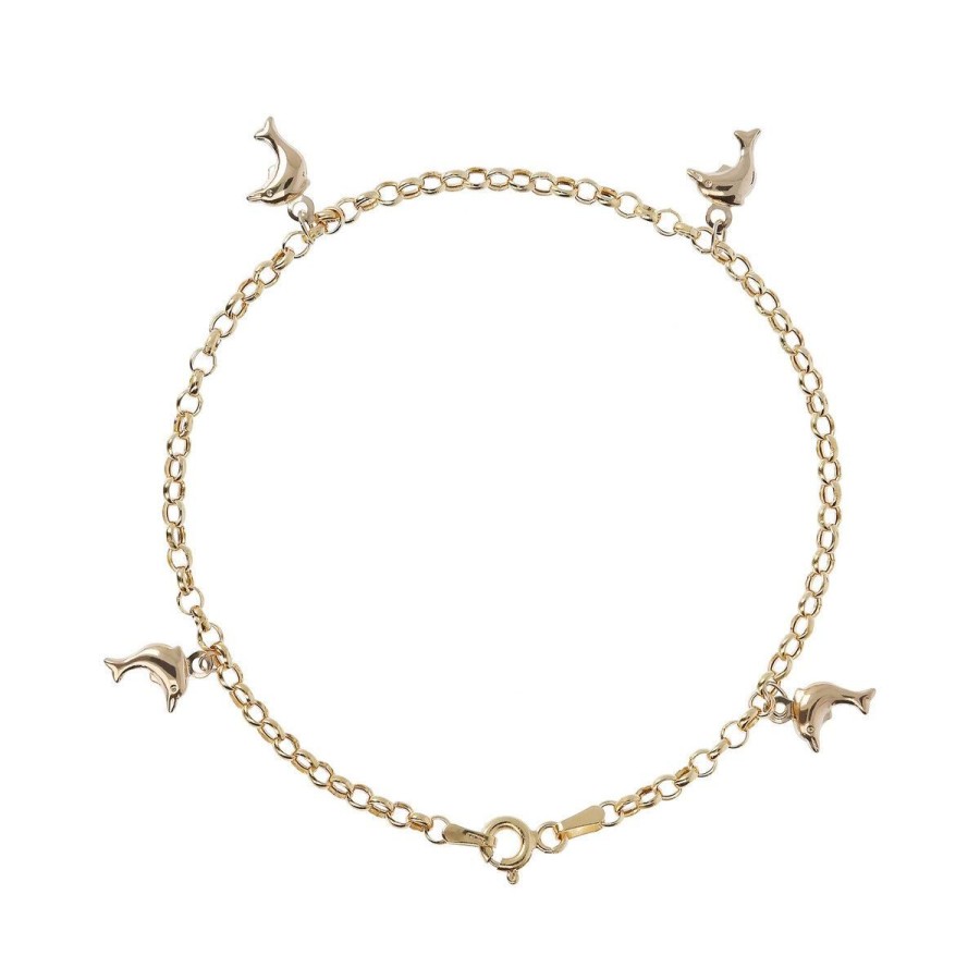 Bracciali Milor | Bracciale Catena Rolo Con Charms Delfini Oro 9Kt