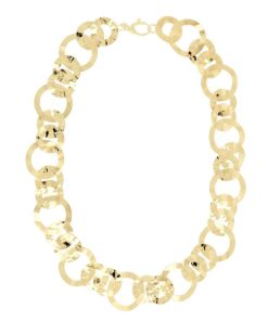 Collane Milor | Collana Catena Ad Anelli Ondulati Con Superficie Martellata E Satinata In Argento 925 Placcato Oro Giallo 18Kt