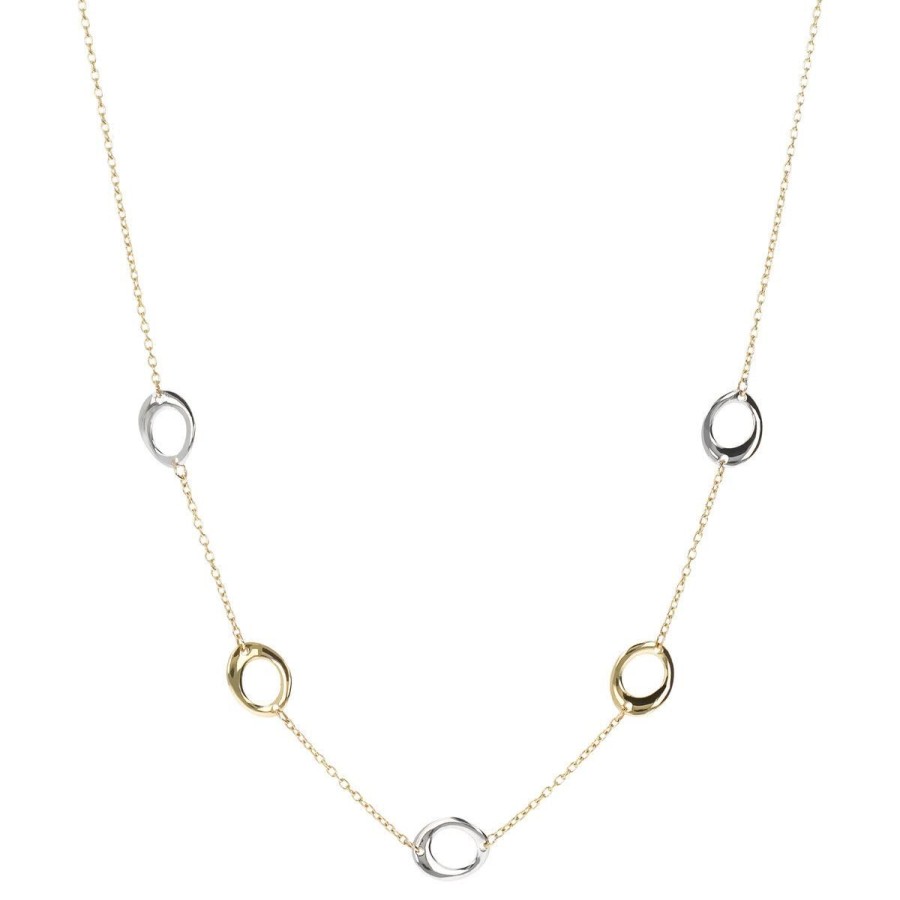 Collane Milor | Collana Catena Rolo Con Station Anelli Bicolore Oro 9Kt