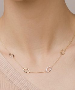 Collane Milor | Collana Catena Rolo Con Station Anelli Bicolore Oro 9Kt