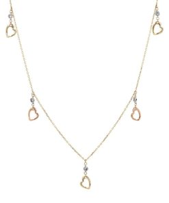 Collane Milor | Collana Catena Rolo Con Charms Cuori E Cubic Zirconia Oro 9Kt