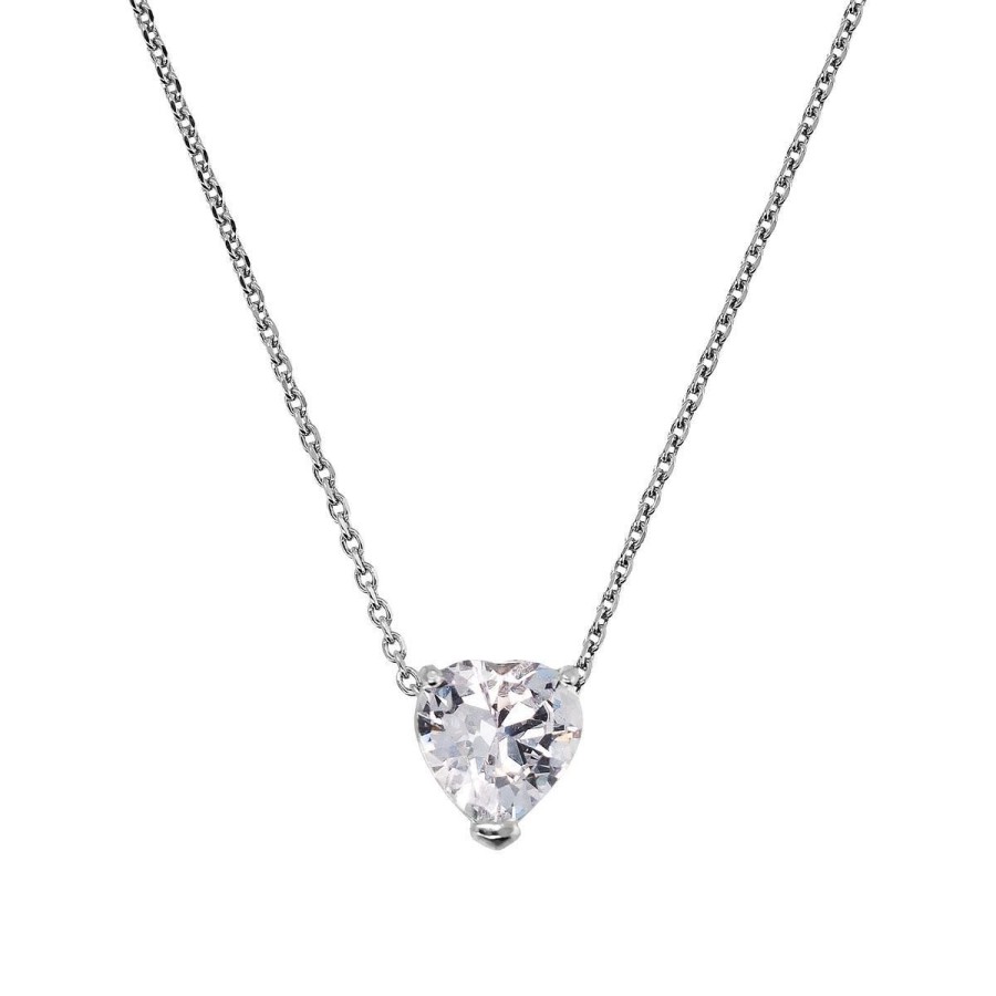 Collane Milor | Collana Maglia Brillantina In Argento 925 Placcato Rodio Con Pendente Cuore In Cubic Zirconia