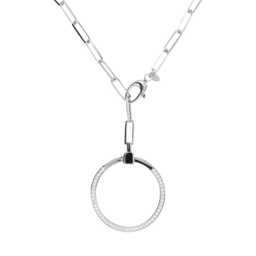 Collane Milor | Collana Duo Maglie Ovali Allungate Con Pendente Rimovibile In Argento 925 Placcato Rodio