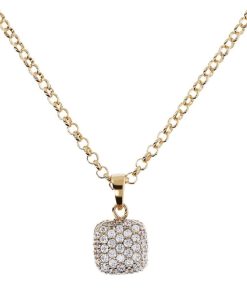 Collane Milor | Collana Maglia Rolo Con Pendente A Cuscino Con Pave Di Cubic Zirconia In Argento 925 Placcato Oro Giallo 18Kt