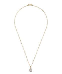 Collane Milor | Collana Maglia Rolo Con Pendente A Cuscino Con Pave Di Cubic Zirconia In Argento 925 Placcato Oro Giallo 18Kt