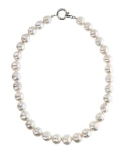 Collane Milor | Collana Girocollo Con Perle Ming Barocche D'Acqua Dolce Bianche O 12/13 Mm In Argento 925 Placcato Oro Bianco 18Kt