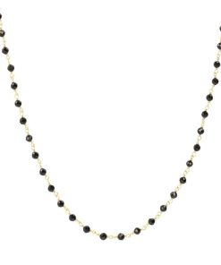 Collane Milor | Collana Rosario Lunga Con Spinello Nero In Argento 925 Placcato Oro Giallo 18Kt