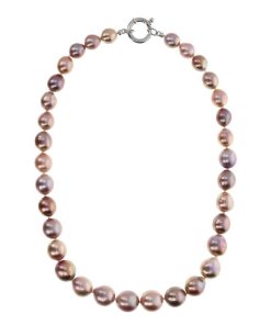 Collane Milor | Collana Girocollo Graduata Con Perle Ming D'Acqua Dolce Multicolor O 9/12 Mm In Argento 925 Placcato Oro Bianco 18Kt