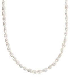 Collane Milor | Collana Girocollo Con Perle A Pepita D'Acqua Dolce Bianche O 6/7 Mm In Argento 925 Placcato Oro Bianco 18Kt