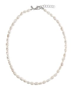 Collane Milor | Collana Girocollo Con Perle A Pepita D'Acqua Dolce Bianche O 6/7 Mm In Argento 925 Placcato Oro Bianco 18Kt