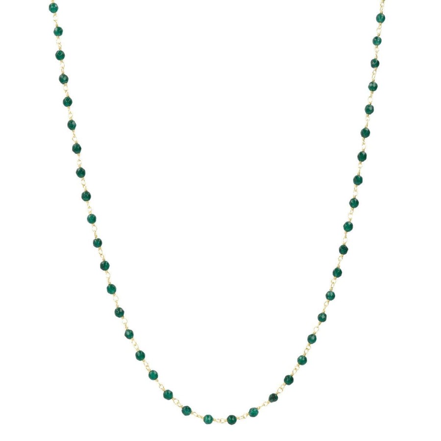 Collane Milor | Collana Rosario Con Quarzite Verde In Argento 925 Placcato Oro Giallo 18Kt