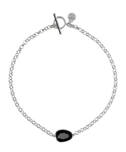 Collane Milor | Collana Girocollo In Argento Con Spinello Nero Sfaccettato Forma Ovale In Argento 925 Placcato Platino