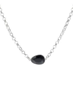 Collane Milor | Collana Girocollo In Argento Con Spinello Nero Sfaccettato Forma Ovale In Argento 925 Placcato Platino