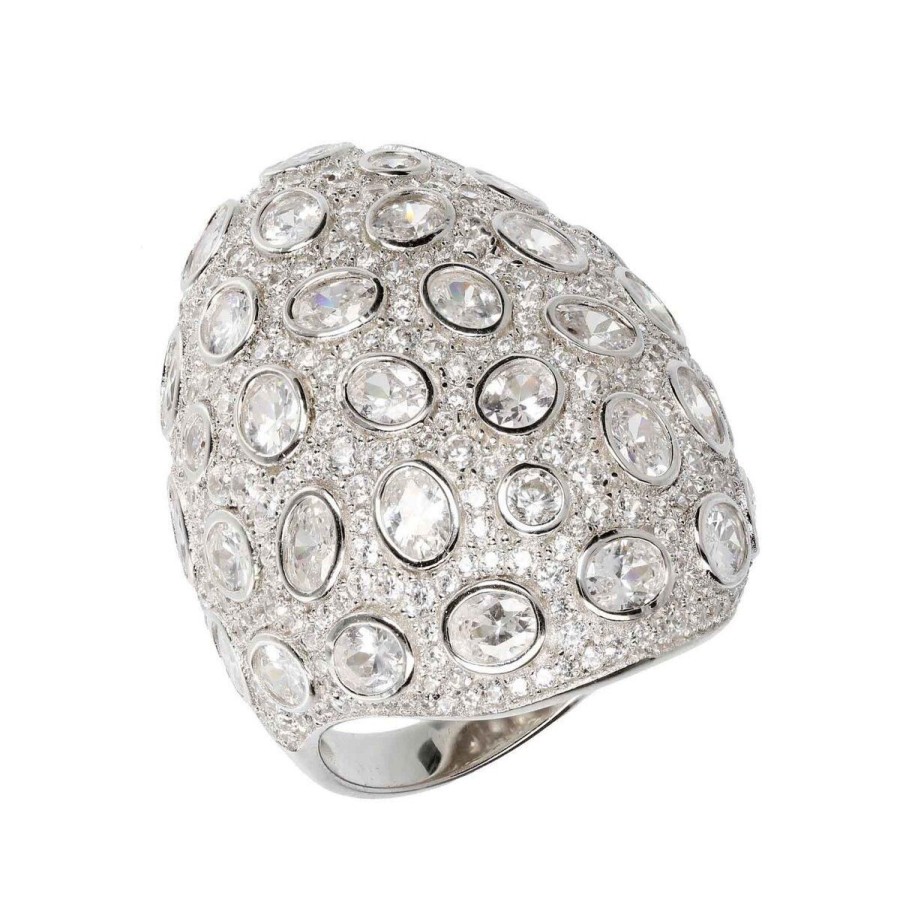 Anelli Milor | Anello Chevalier Con Elemento Ovale In Cubic Zirconia In Argento 925 Placcato Rodio