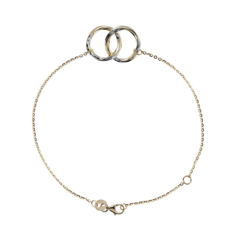 Bracciali Milor | Bracciale Catena Forzatina Con Doppio Cerchio Bicolore Diamantato Oro 9Kt