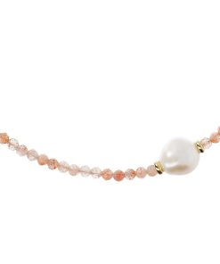 Collane Milor | Collana Girocollo Con Quarzite Rosa E Perla Barocca D'Acqua Dolce Bianca O 13 Mm In Argento 925 Placcato Oro Giallo 18Kt