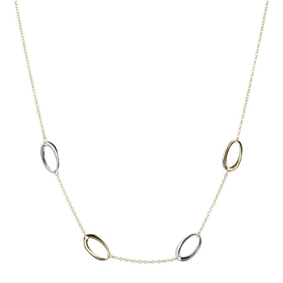 Collane Milor | Collana Catena Rolo Con Station Ellissi Bicolore Oro 9Kt