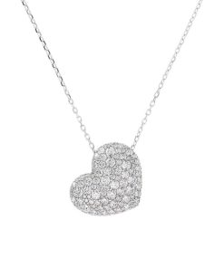 Collane Milor | Collana Lunga In Argento 925 Placcato Rodio E Pendente Cuore Con Pave In Cubic Zirconia