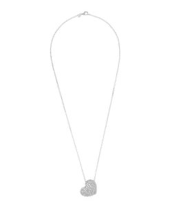 Collane Milor | Collana Lunga In Argento 925 Placcato Rodio E Pendente Cuore Con Pave In Cubic Zirconia