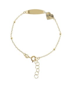 Bracciali Milor | Bracciale Catena Forzatina Con Placca E Pendente Cuore Diamantato Oro 9Kt